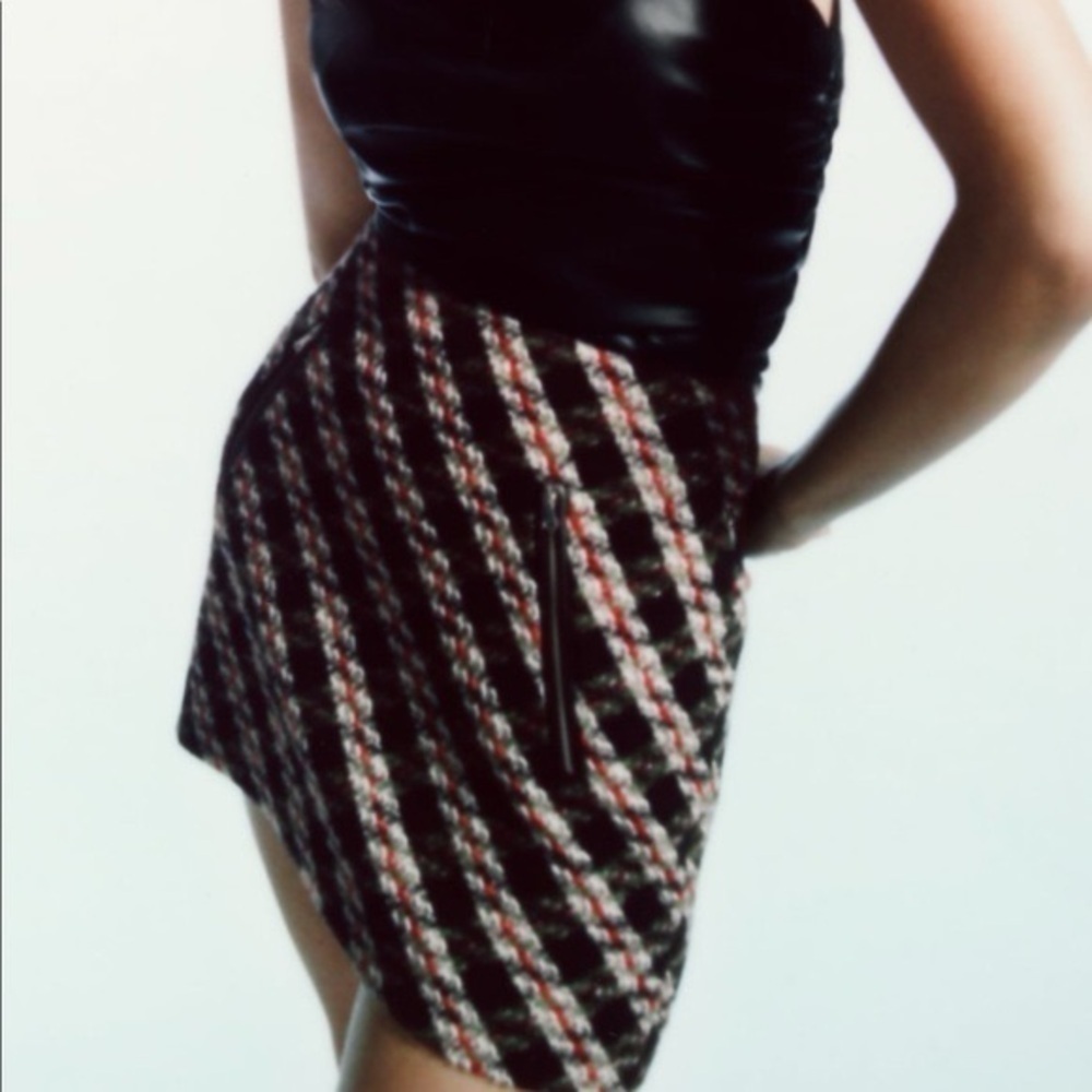 Zara Skirt‎ tweed black/red plaid holiday mini classic Christmas traditional XL - Picture 4 of 11